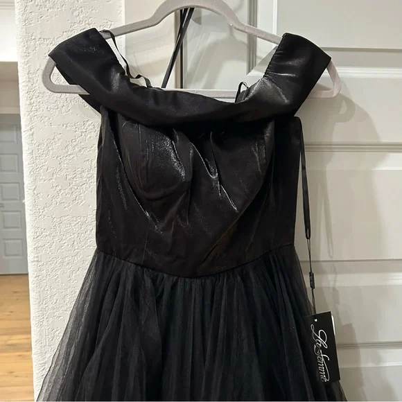 NWT La Femme 27224 Black Tulle Off Shoulder Gown - Picture 4 of 5